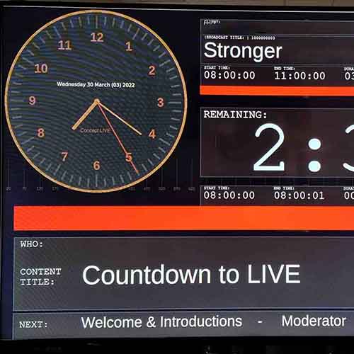 Broadcast schedule clock for live streaming.